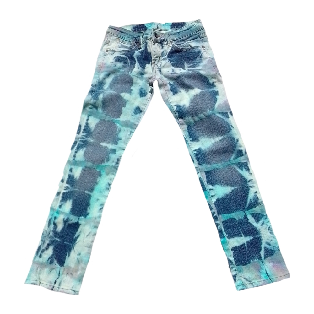 Upcycled block dyed jeans